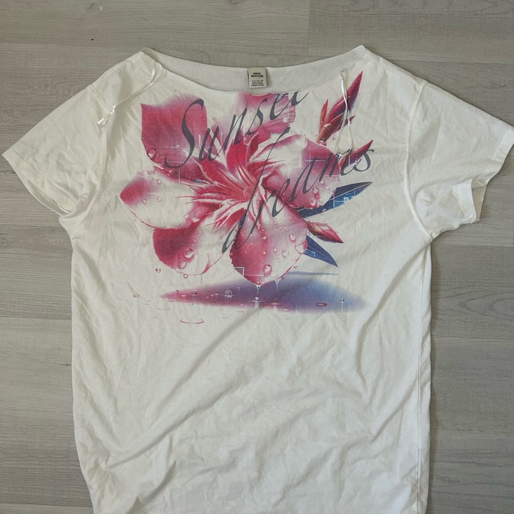 Urban Outfitters White Tee with Pink Floral Design